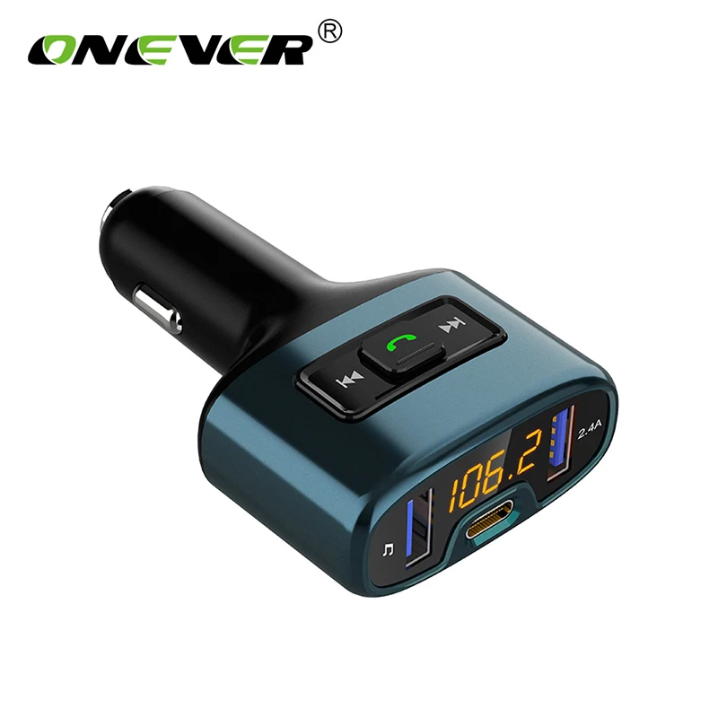 

Onever Car FM Transmitter modulator MP3 Player USB TYP C Charger Adapter Bluetooth Handsfree Calls Built-in PD 18W DAB Digital