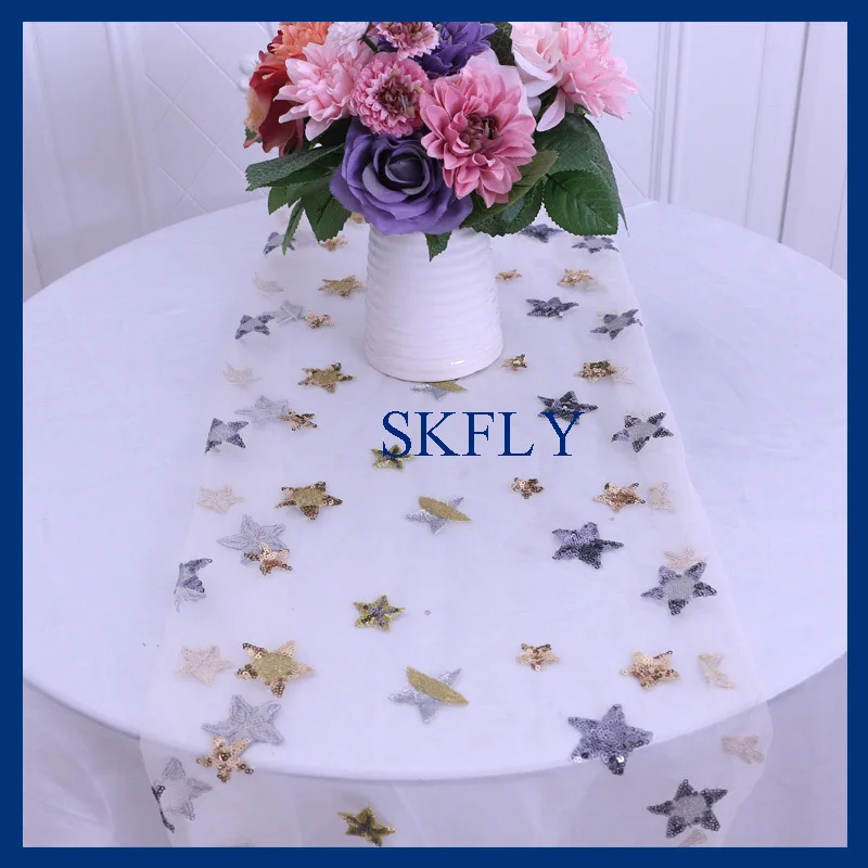 

RU014A New Wedding gold sequin star table runner