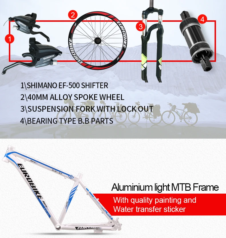 Top EUROBIKE 21 Speed Aluminum Mountain bike Dual Disc Brake Mountain bicycle 1