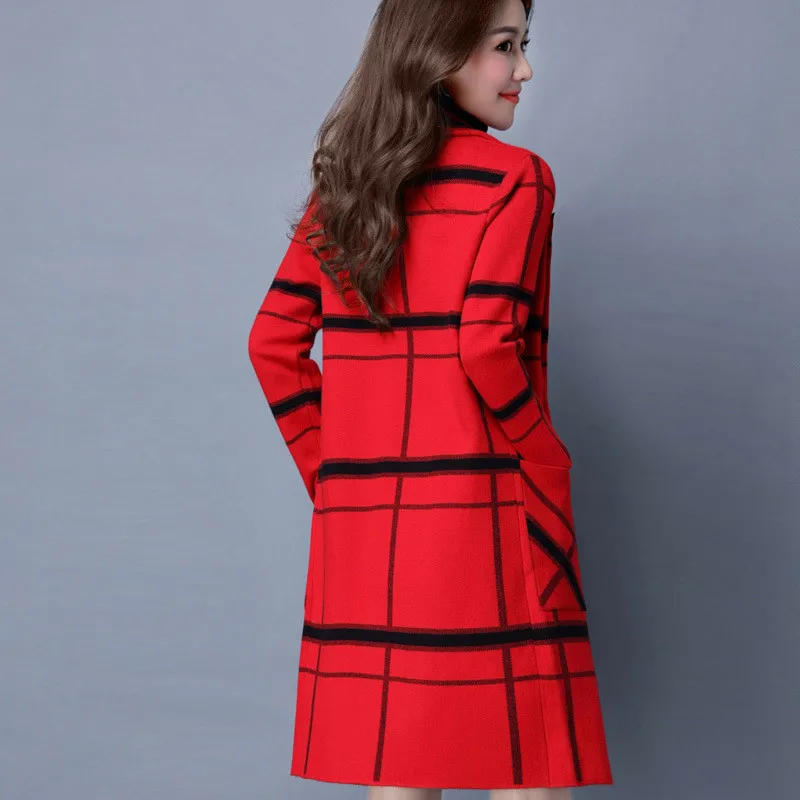 2018 New Autumn Winter Long Sleeve Knitted Plaid Cardigans Female Tricot Tops High Quality Long Cardigan Women Sweater Outwear 2018 New Autumn Winter Long Sleeve Knitted Plaid Cardigans Female Tricot Tops High Quality Long Cardigan Women Sweater Outwear