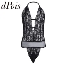 Мужское нижнее белье без рукавов Холтер спинки прозрачные кружева цветочные сисси мешок открытая ягодица один кусок боди комбинезон ночное белье