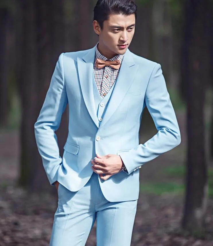 Latest Coat Pant Designs Light Blue Men Suit Classic