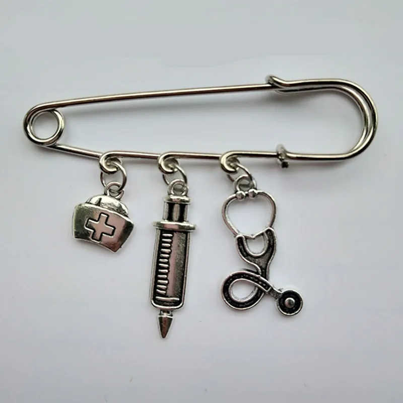 

Pins Women Doctor Nurse Stethoscope,Nurse Cap,Syringe Alloy Brooch