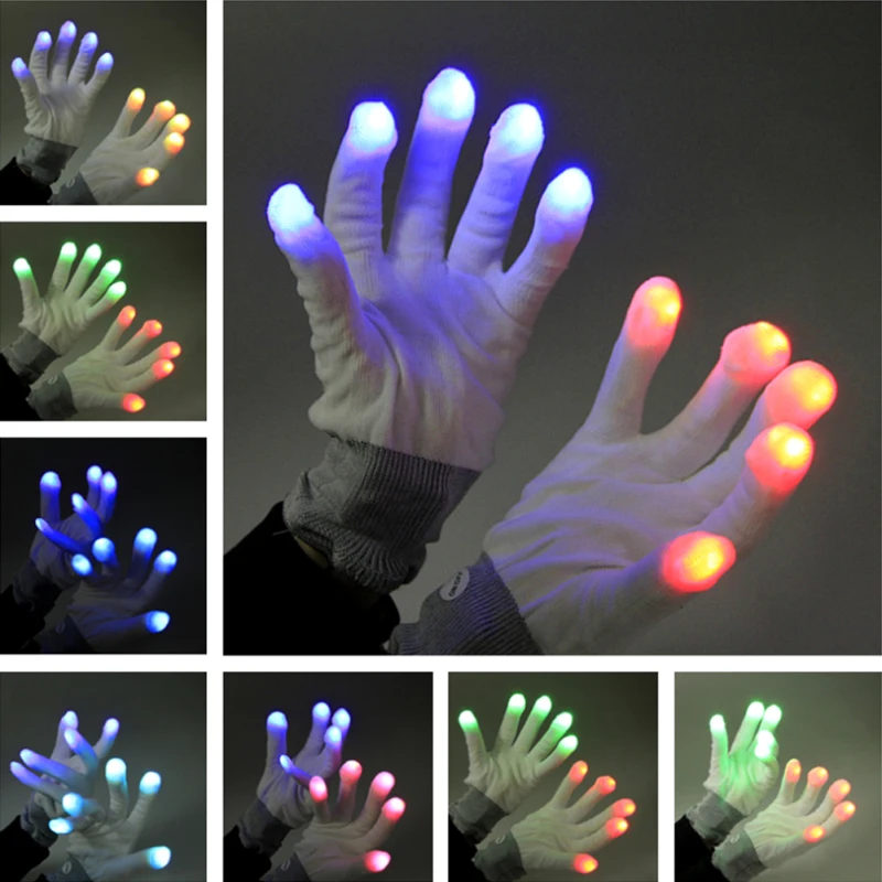 1Pair Colorful Glow Night Gloves Flashing Finger Light dancing Gloves