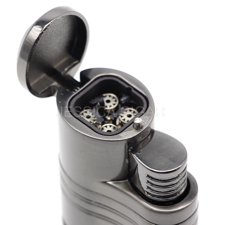 Cool Sharp Cigar Cutter Windproof Butane Gas Lighters 4 Flame Jet Torch