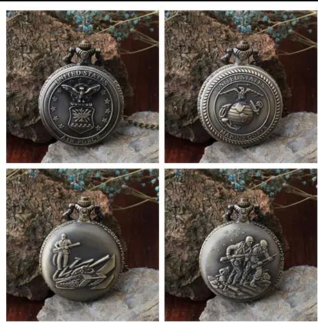 

air force marine corps Tank soldiers Warrior member pattern Bronze antique pocket watch men Necklace pocket watches gift KLN63