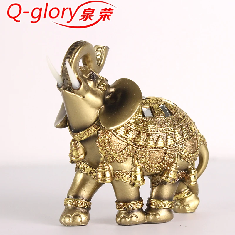 Q-glory золотые фигурки слонов статуя смолы Счастливый Слон садовые фигурки украшения дома аксессуары Подарки