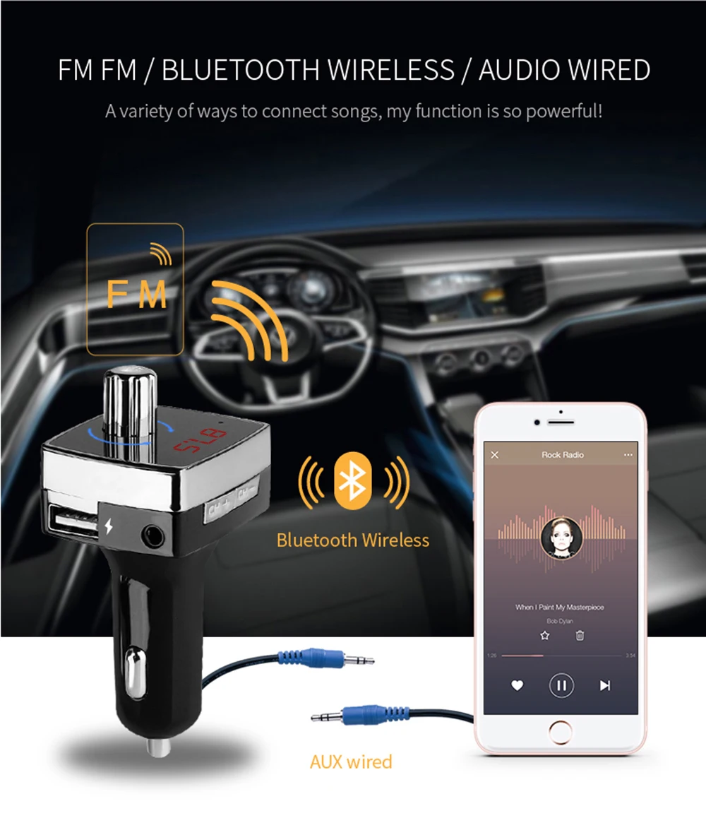 Беспроводной Bluetooth воспроизведение музыки, свободные руки, FM передатчик, автомобильный набор, свободные руки, автомобиль U Диск Играть MP3 аудио плеер двойной зарядное устройство usb 3.1A Aux