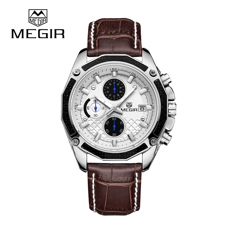 

Megir Montre Homme Men's Watch Chronograph Leather band Sport Watches With Luminous Hands