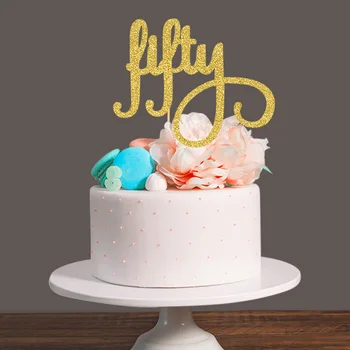 

Gold/Silver/Black Glitter Fifty Cake Topper,50th Birthday Party Favors Cake Decorations Supplies