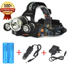 Bourit RJ-3000 8000Lumens Linterna frontal LED Headlamp Head lamp T6 3 LED Headlight head torch flashlight +Battery+Car /Charger