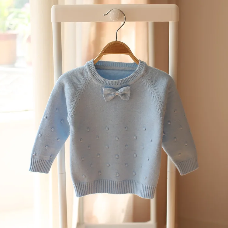 Стильный вязаный свитер для маленьких девочек на весну и осень, детские модные милые свитера с бантом, топы для малышей