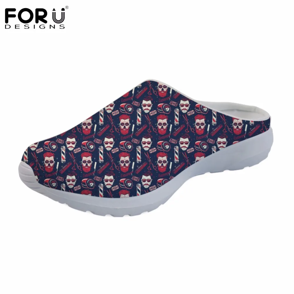 

FORUDESIGNS Women Sandals Flats Cartoon Barber Shop Printed Women's House Slippers Female Summer Sandals Barbero Zapatos Mujer