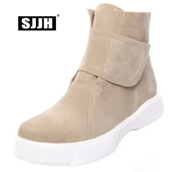 

SJJH Women Flock Ankle Boots with Round Toe Flat Heel Platform Short Martin Boots Autumn Fashion Casual Shoes Large Size A1075