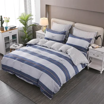 

Blue Stripe Lattice Home Textile Printed Bedding Set Bed Cover Bed Sheet Duvet Cover Pillowcase Bed Linen Bedclothes Queen
