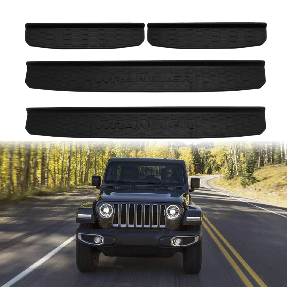 

For 2018 Jeep Wrangler JL Black Door Sill Protector Scuff Plate Entry Guards Protector Trim Front Rear Plate Guards
