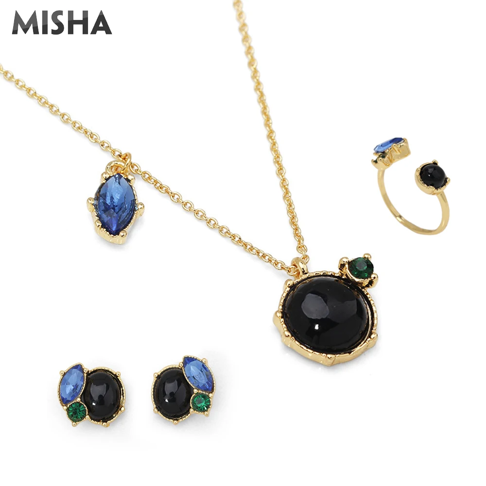 

MISHA Jewelry Sets For Women Quality Handmade Jewelry Simulation Gems Design Necklace Rings Earrings Sets For Ladies Gift L755