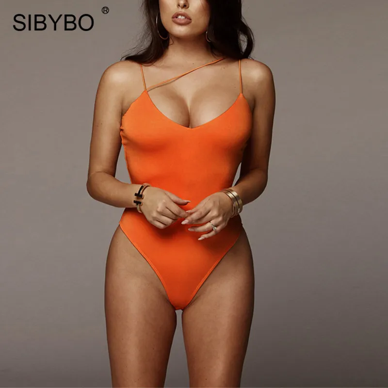 Женское повседневное боди без рукавов Sibybo, комбинезоны на узких лямках с открытой спиной, пляжная одежда с V-образным вырезом, комбинезон для лета - Цвет: Оранжевый