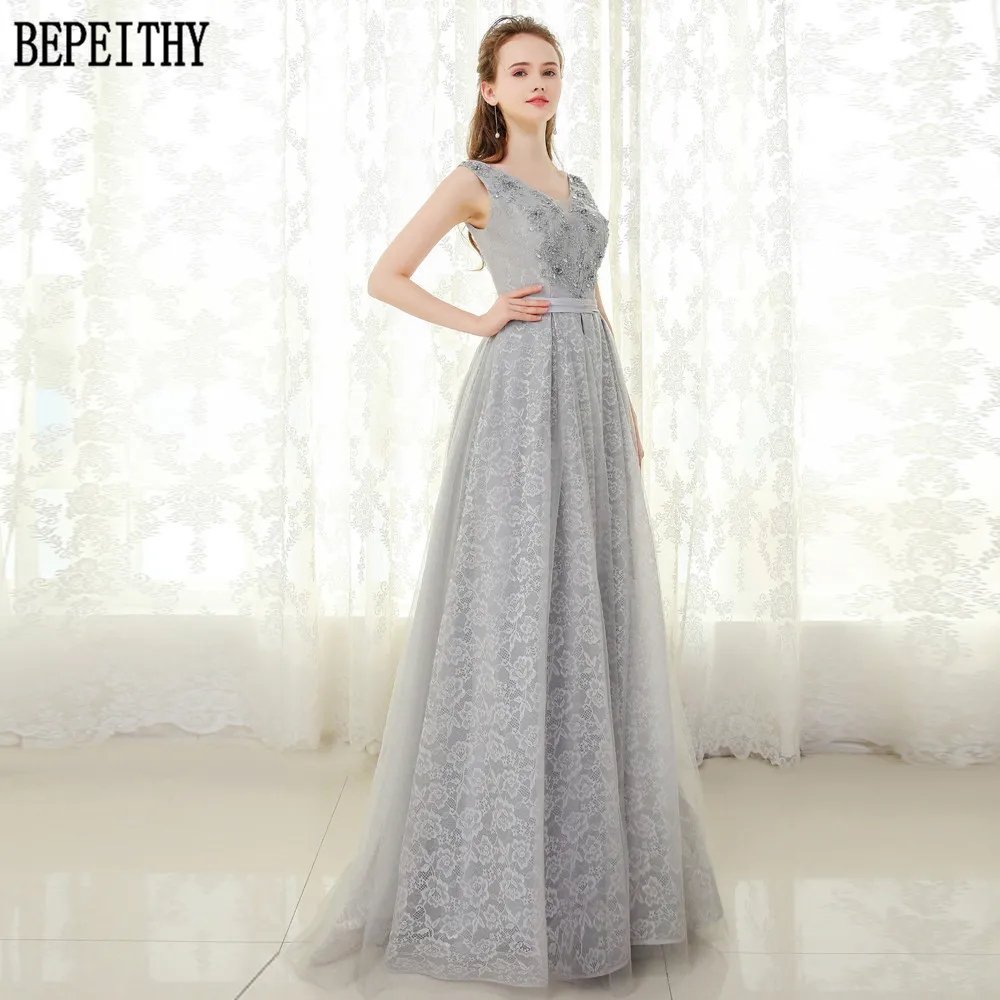 BEPEITHY Robe De Soiree А-силуэт Тюль v-образный Вырез Аппликация из бисера длинное вечернее платье для вечерние элегантные длинные наряд для