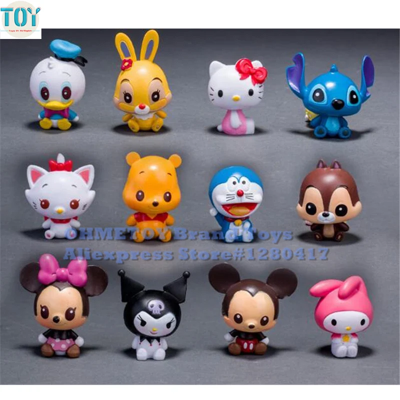

OHMETOY 12PCS Tsum Figure Toys Mickey Minnie Pop Lilo Stitch Doraemon Mini Dolls Kids Birthday Gift Collection Cake Topper