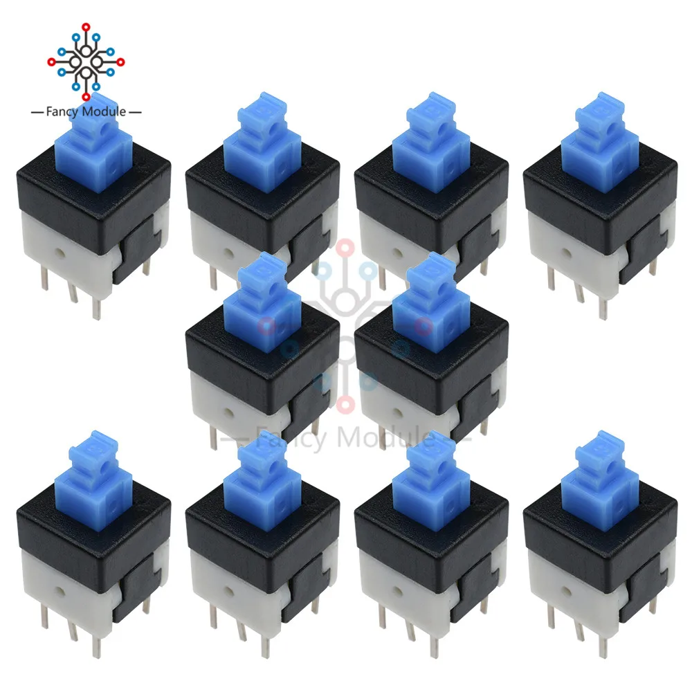 

20pcs 8X8mm Cap Self-locking Type Square Blue Button Switch Control