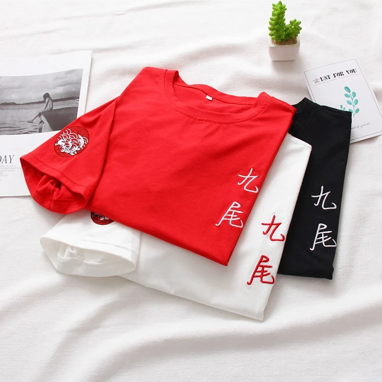 

Summer Women Red Short Sleeve T Shirts Cute Japanese Tee Tops