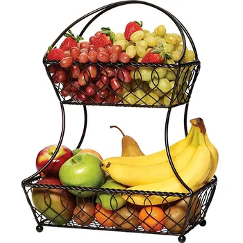 

Fruit Basket Home Kitchen Metal Vegetable Storage Organizer Basket 2-Layer Baskets Storage basket Creative Snacks Candy