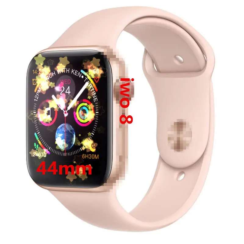 IWO8 умные часы+ наушники+ пленка/набор IWO 8 MTK2502C красная круглая кнопка 44 мм серия 4 reloj deportivo hombre для iphone 6 7 X - Цвет: Pink