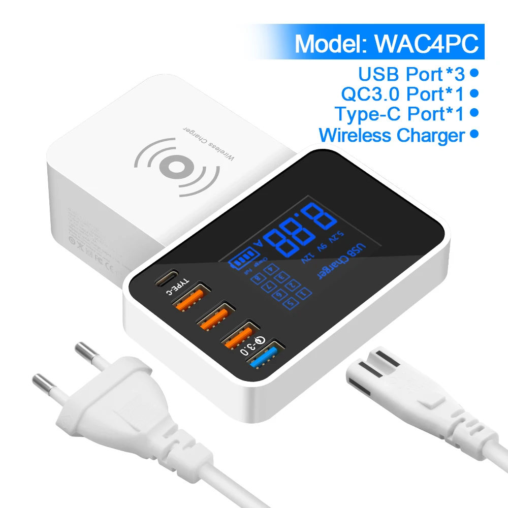 Rocketek Quick Charge 3,0 Smart usb type C USB зарядное устройство станция Led дисплей Быстрая зарядка телефон планшет для iPhone samsung адаптер - Тип штекера: WAC4PC