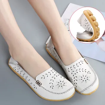 

Summer Ballet Flats Women Moccasins Genuine Leather Shoes Slip On Loafers Folding Flats Female Shallow Shoes Sapato Feminino