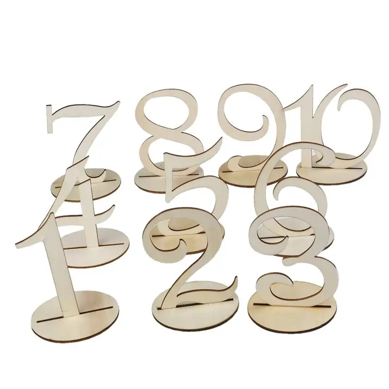 

10pcs 1-10 Place Holder Table Number Figure Card Digital Seat with Holder Base for Wedding or Birthday Decoration (Wood Color)