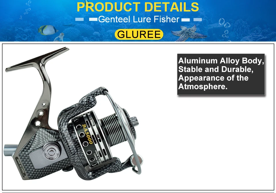 GLUREE Full Metal Fishing Spinning Reel 13+1BB 5.51 Saltwater Carp Fishing Reel Metal Line Cup LeftRight Handle BA1000~BA7000 (12)