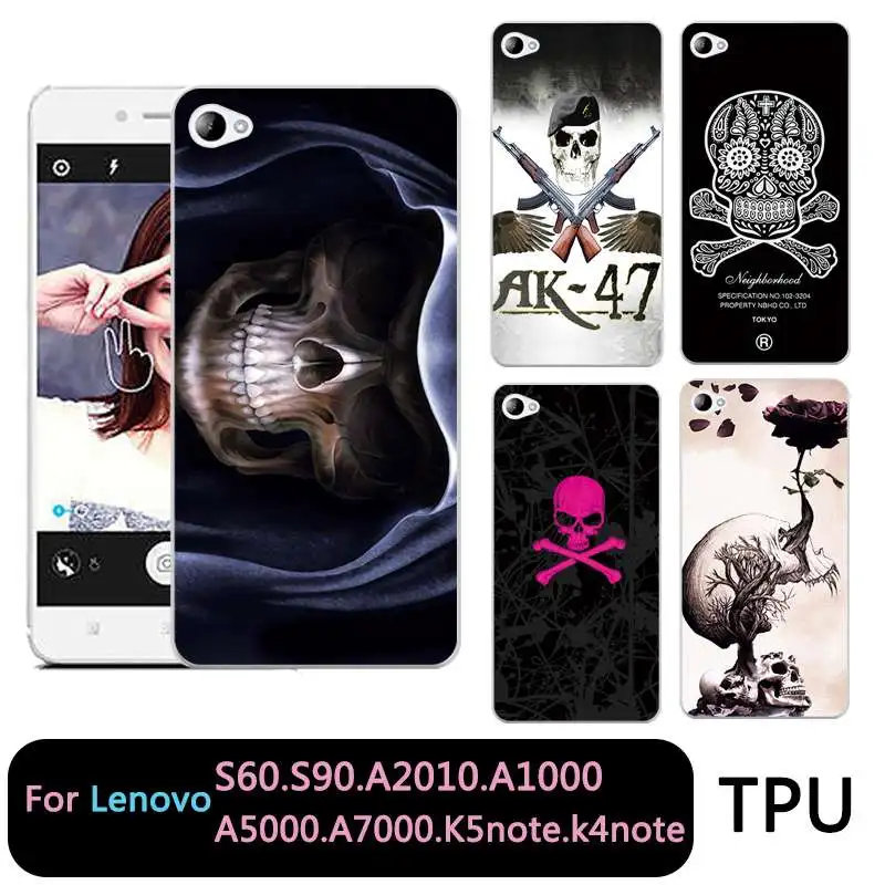 QMSWEI TPU Clear Phone case For Lenovo S60 S90 A2010 a1000 a5000 a7000 k5note k4note Soft Skull Painted Back Cover Free shipping |