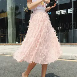2019 летняя повседневная юбка для женщин пузырь кисточкой узор юбки для обувь девочек тюль Леди плиссированные юбки-пачки fFemale черный, белы