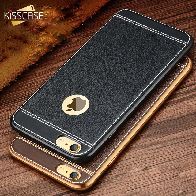 KISSCASE Gold Plated Case For iPhone 6S 6 7 8 Plus 5S 5 SE Cover 3D Embossed Litchi TPU Phone Cases For iPhone 5S 5 SE X Shells