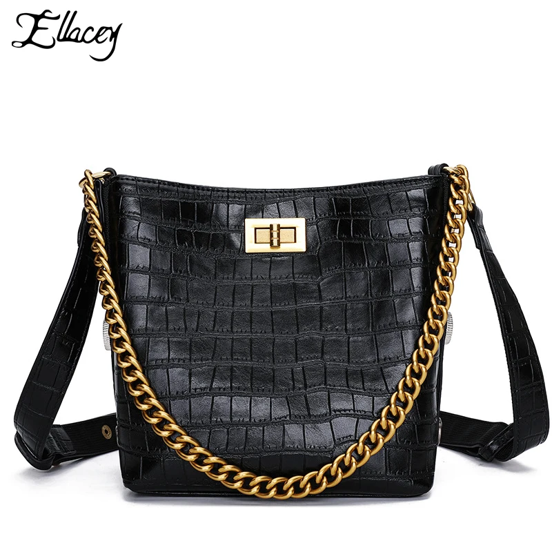 

2019 Crocodile Genuine Leather Bucket Bag Ladies Handbag Leisure Crocodile Pattern Women Shoulder Bag Single Fashion Travel Bag