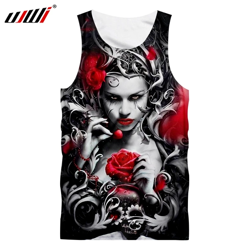 

UJWI New Fashion Summer Cool Tanks Print Goblin Tank Top Rose Skull 3d Vest Man Fit Slim Sleeveless Shirt Undershirt Tracksuits