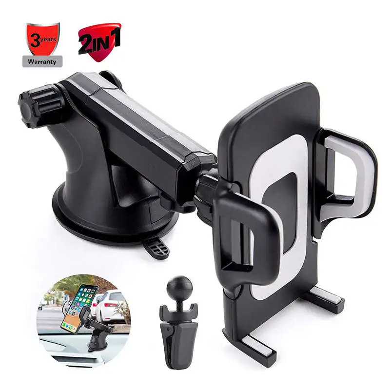 

Luxury 2 in 1 Black Phone Holder For Any Phone Kickstand For 360 Rotation Shockproof Multifunction Easy to install Car bracket