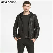 Maylooks Новая мужская кожа, овчина крокодиловый принт куртка, Повседневная шляпа, кожаная куртка WS84