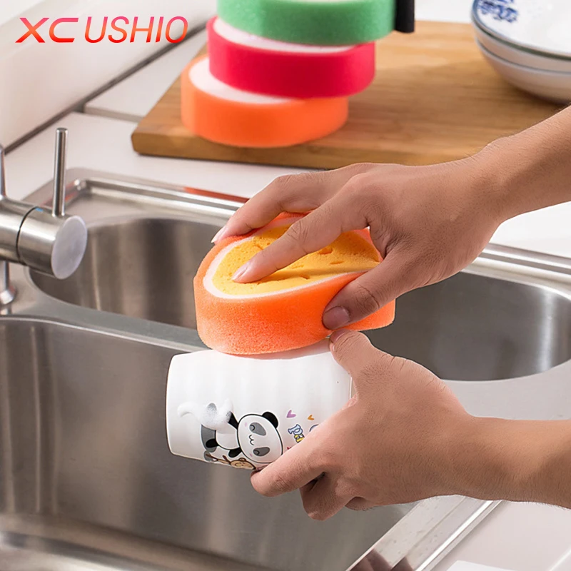 

2pcs Sponges Scouring Pads Fruit Shape Sponge Brush Tableware Glass Wash Dishes Sponge Kitchen Home Cleaning Tool