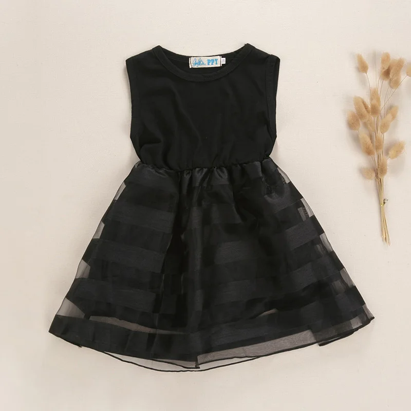 

Solid Lace Party Tulle Dress Girls Clothes Tutu Dress Kids Clothing Princess Baby Girls Black Sleeveless