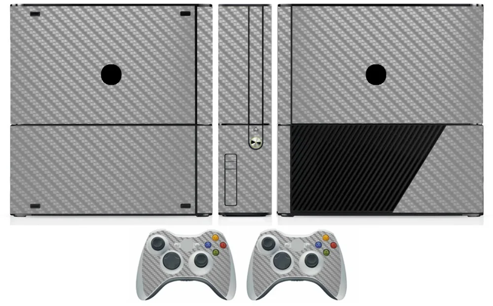 Защитная наклейка из серебристого углеродного волокна для Microsoft Xbox 360 E и 2 чехла