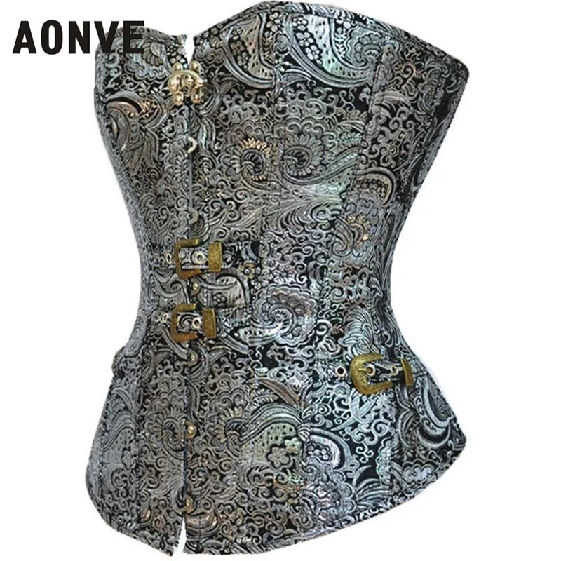 AONVE Steampunk Corset Sexy Gothic Clothing Vintage Waist Trainer Modeling Strap Lace up Bustiers Retro Button Korselet