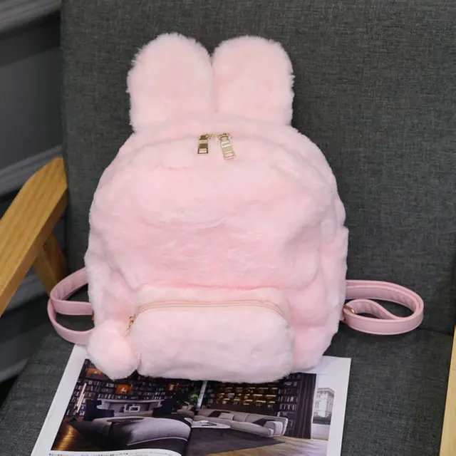 Pink Downy Rabbit Cute Backpack Japanese Fashion Gril's Bunny Ear