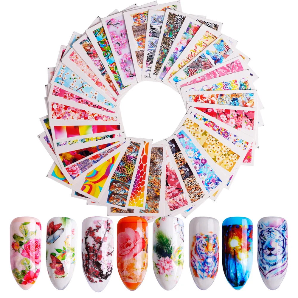 

40 Sheets Water Transfer Nail Art Sticker Set Colorful Mixed Flower Animal Designs Slider Tips Decor Manicure Decal LABN73-120