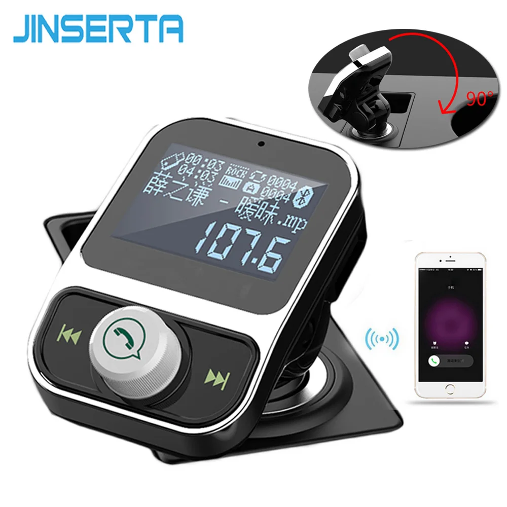 JINSERTA 4 in 1 Wireless Hands Free Bluetooth FM Transmitter Modulator Car Kit MP3 Player SD USB LCD Car Music Player + AUX