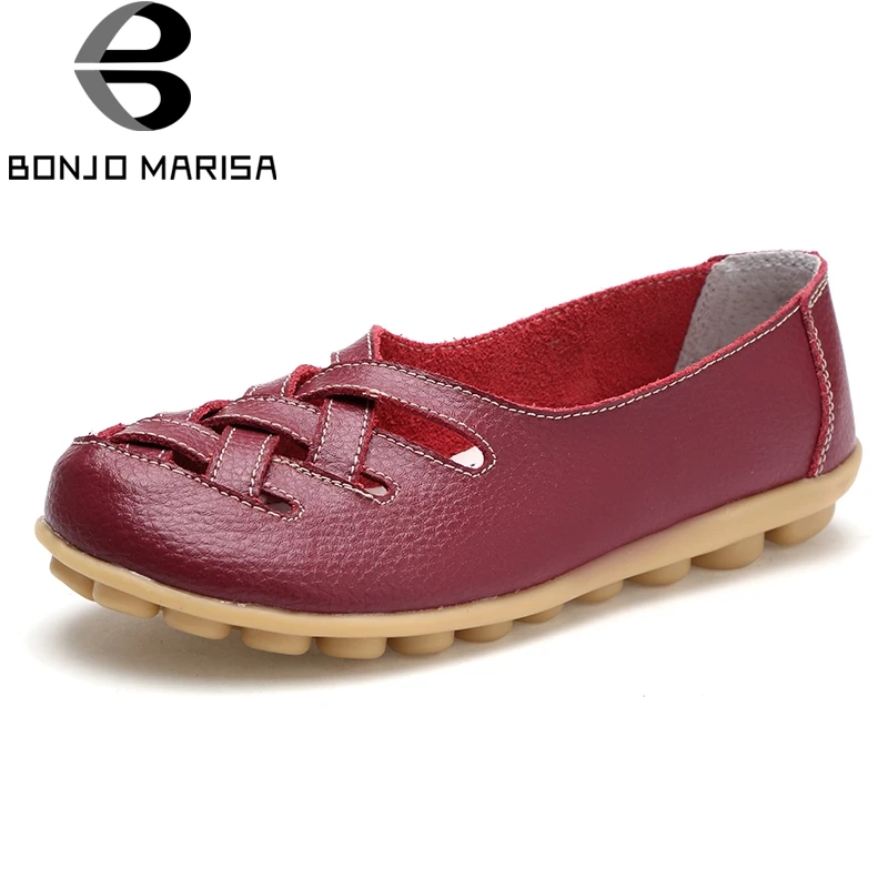 

BONJOMARISA Big Size 34-44 Women Fashion Loafers Slip On Boat Shoes Woman Comfy Ballet Flats Summer Hollow Casual Moccasins