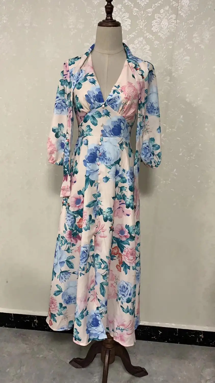 [LIVIVIO] Летнее Длинное Платье макси с v-образным вырезом и поясом, с цветочным принтом, фонарь с длинным рукавом, элегантная женская Мода для отдыха
