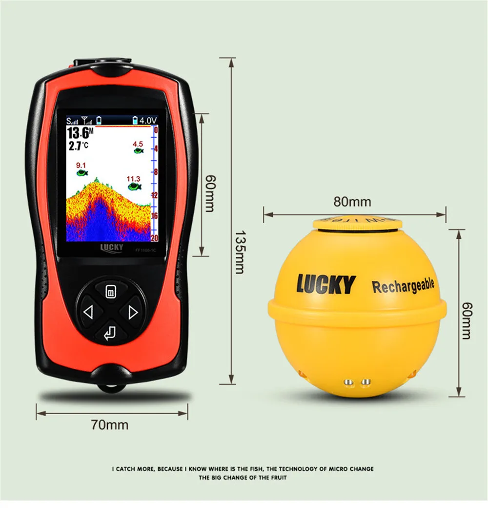 Menu sem Fio Profundidade de Água Menu Russo! Lucky Ff1108-1cwla Inglês Russo Sonar Cor Fishfinder 147ft - 45m Ff1108-1cw & 14 Esporte e Lazer