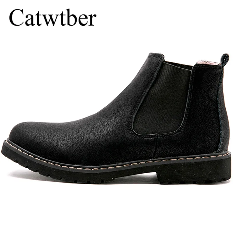 

Catwtber 2018 High quality Leather Men Boots Dr Martin Boots shoes High Top Motorcycle Autumn Winter Plush shoes man snow Boots